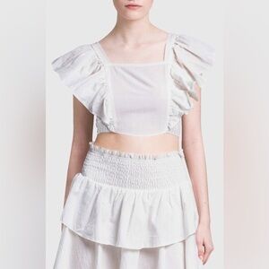 HT360 White Ruffle‎ Tie Back Crop Top